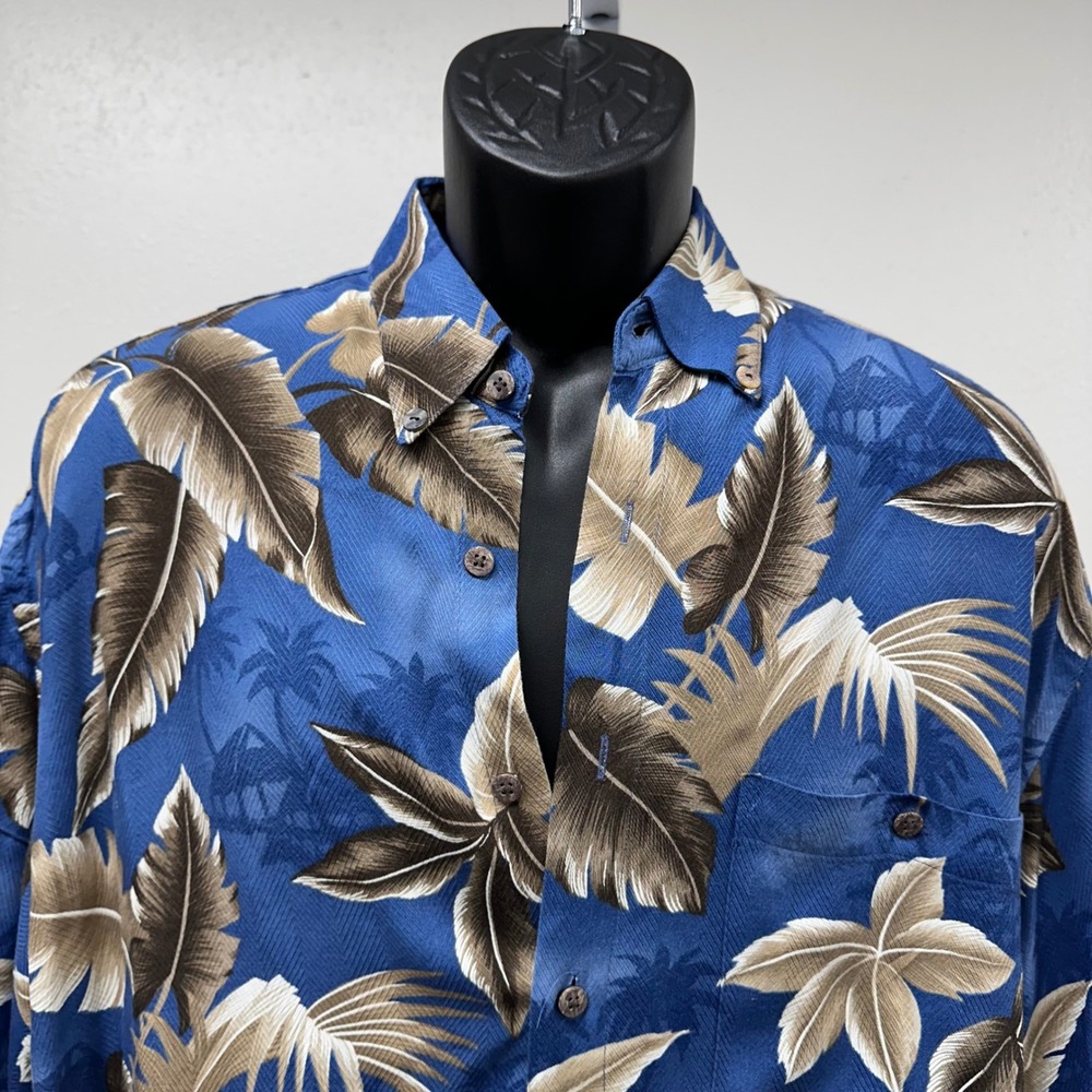 Tropical Palm Leaf Hawaiian Shirt Button Up Short Sleeve Blue Size XL - Picture 4 of 9
